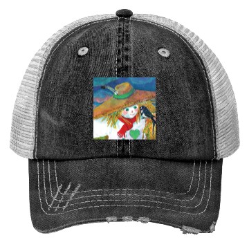 Discover Cute Scarecrow And Barn Swallow Illustration Trucker Hats