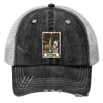 Discover October Gothic Tarot Card - Marigold Flower & Skel Trucker Hats