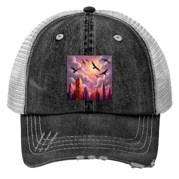 Discover Geometric Twilight City Trucker Hats