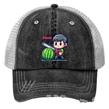 Discover Cutting Watermelon - Melon Chainsaw Trucker Hats