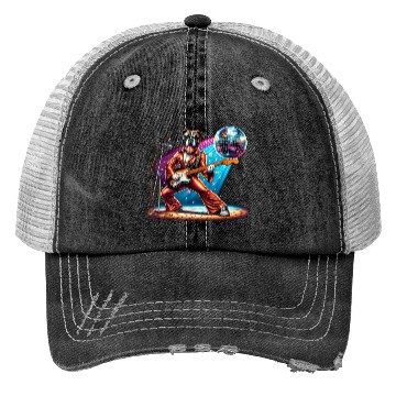 Discover Disco Guitar Boxer dog Trucker Hats