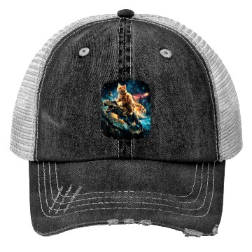 Discover Cat Riding Dinosaur Rex Trucker Hats