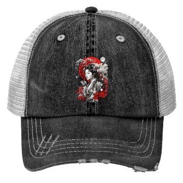 Discover Red White Black Asian Design Trucker Hats