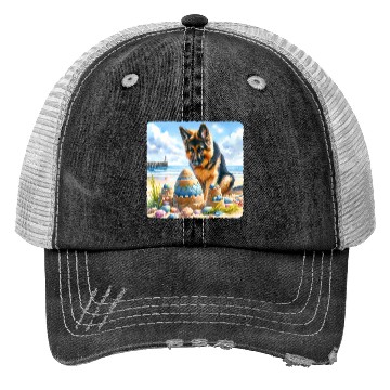 Discover German Shepherd Building Festive Sandcastle Trucker Hats