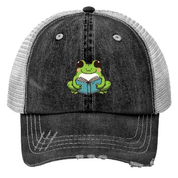 Discover cute book lover frog Trucker Hats