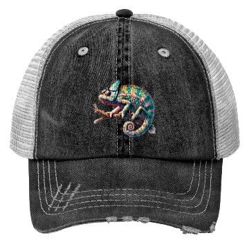 Discover fascinating, lively chameleon motif Trucker Hats
