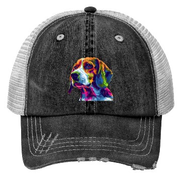 Discover Colorful Beagle Dog Portrait Art Trucker Hats
