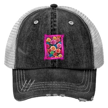 Discover Flower design framed by neon lights Trucker Hats