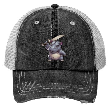 Discover Hippo With a Sword Trucker Hats