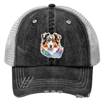 Discover Australian Shepherd Watercolor Trucker Hats