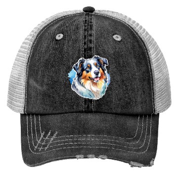 Discover Australian Shepherd Watercolor Trucker Hats