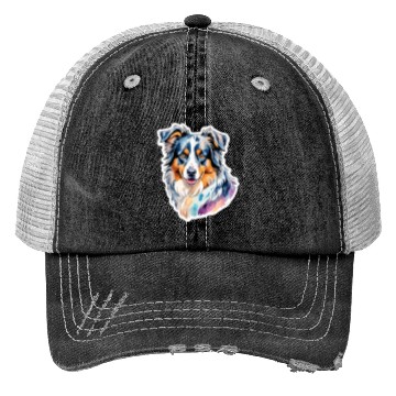 Discover Australian Shepherd Watercolor Trucker Hats