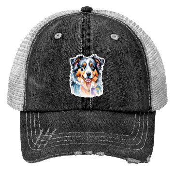 Discover Australian Shepherd Watercolor Trucker Hats