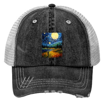 Discover Golf Player Golfer Golfing Starry Night Painting Trucker Hats