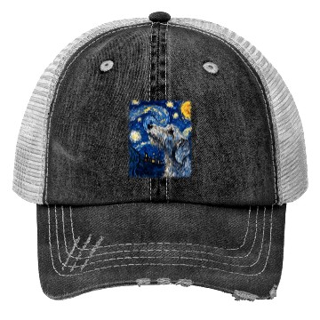 Discover Irish Wolfhound Dog Starry Night Painting Trucker Hats