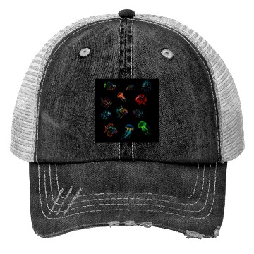 Discover Deep Sea Fishes Bass And Jellyfish Trucker Hats