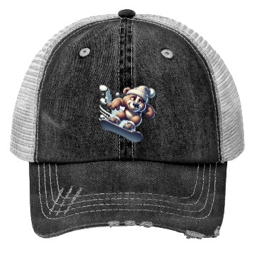 Discover Cute Snowboarder Bear Trucker Hats