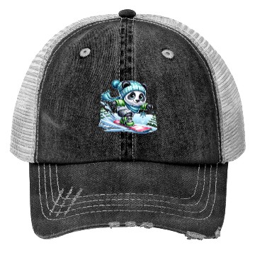 Discover Cute Snowboarder Panda Trucker Hats