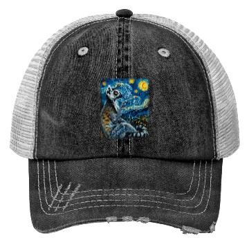 Discover Lemur Ring Tailed Starry Night Painting Trucker Hats