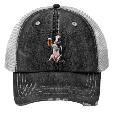 Discover Cow Drinking Beer Realistic Trucker Hats