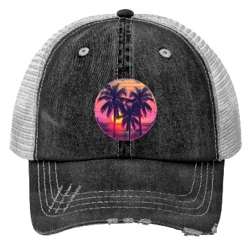 Discover Palm Trees In The Sunset Trucker Hats