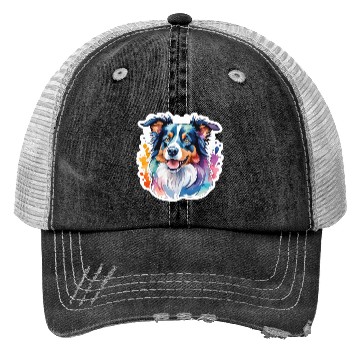 Discover Border Collie Watercolor Trucker Hats