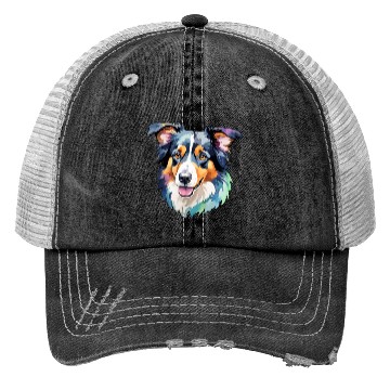 Discover Border Collie Watercolor Trucker Hats
