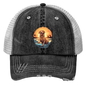 Discover Golden Retriever Dog Surfing Happy Trucker Hats