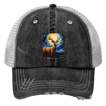 Discover Deer Hunter Deer Hunting Starry Night Painting Trucker Hats