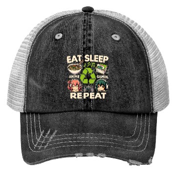 Discover Cute Anime Eat Sleep Anime Repeat Manga Trucker Hats