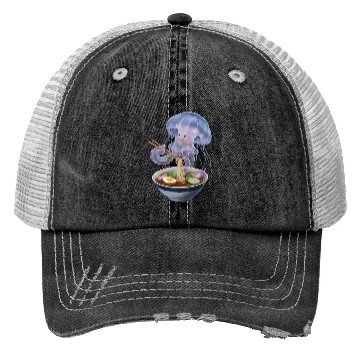 Discover Jellyfish Eating Ramen Realistic Trucker Hats