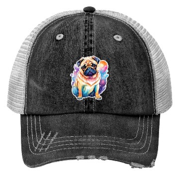 Discover Pug Watercolor Trucker Hats