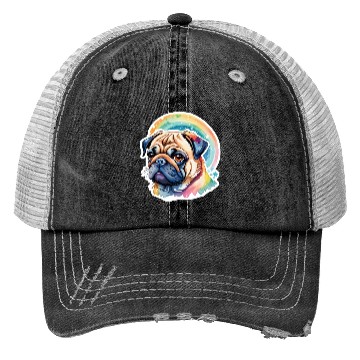 Discover Pug Watercolor Trucker Hats