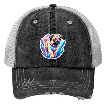Discover Pug Watercolor Trucker Hats