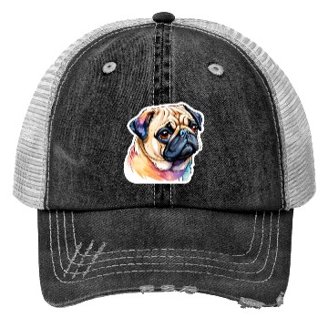Discover Pug Watercolor Trucker Hats