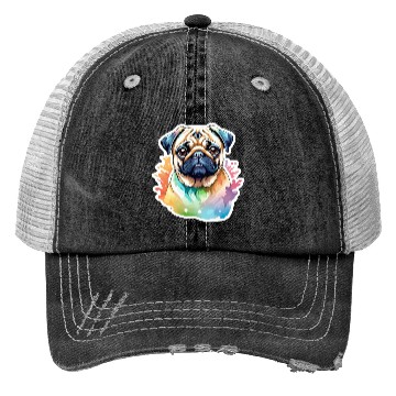 Discover Pug Watercolor Trucker Hats