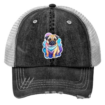 Discover Pug Watercolor Trucker Hats