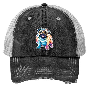 Discover Pug Watercolor Trucker Hats