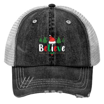 Discover Merry Christmas Believe Santa Claus Hat Xmas Tree Trucker Hats