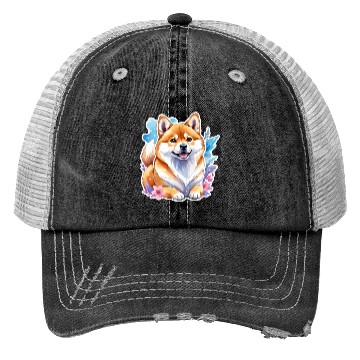 Discover Shiba Inu Watercolor Trucker Hats