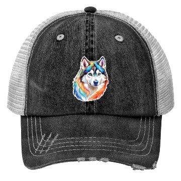 Discover Siberian Husky Watercolor Trucker Hats