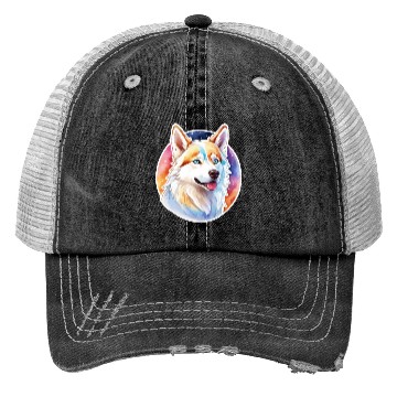 Discover Siberian Husky Watercolor Trucker Hats