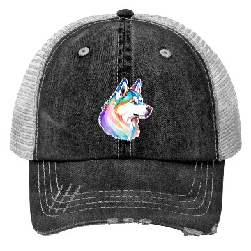 Discover Siberian Husky Watercolor Trucker Hats