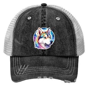 Discover Siberian Husky Watercolor Trucker Hats