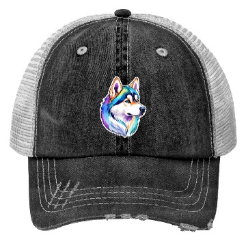 Discover Siberian Husky Watercolor Trucker Hats