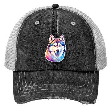 Discover Siberian Husky Watercolor Trucker Hats