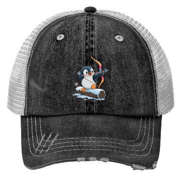 Discover Penguin Archer Aiming in Winter Snow Scene Trucker Hats