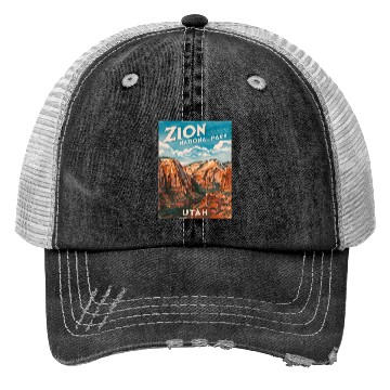 Discover Vintage Travel Zion National Park Utah Landscape Trucker Hats
