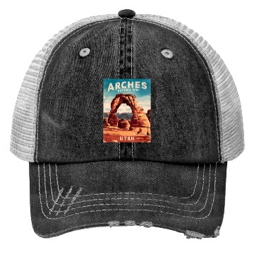 Discover Vintage Travel Arches National Park Utah Landscape Trucker Hats