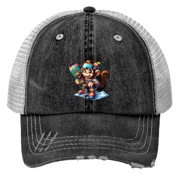 Discover Cute Snowboarder Monkey Trucker Hats